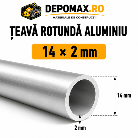 Teava rotunda aluminiu 14 x 2 mm, 6 metri (6060)